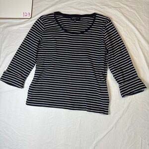 JONES NEW YORK SIGNATURE PETITE Navy White Striped 3/4 Sleeve Top PXL‎
